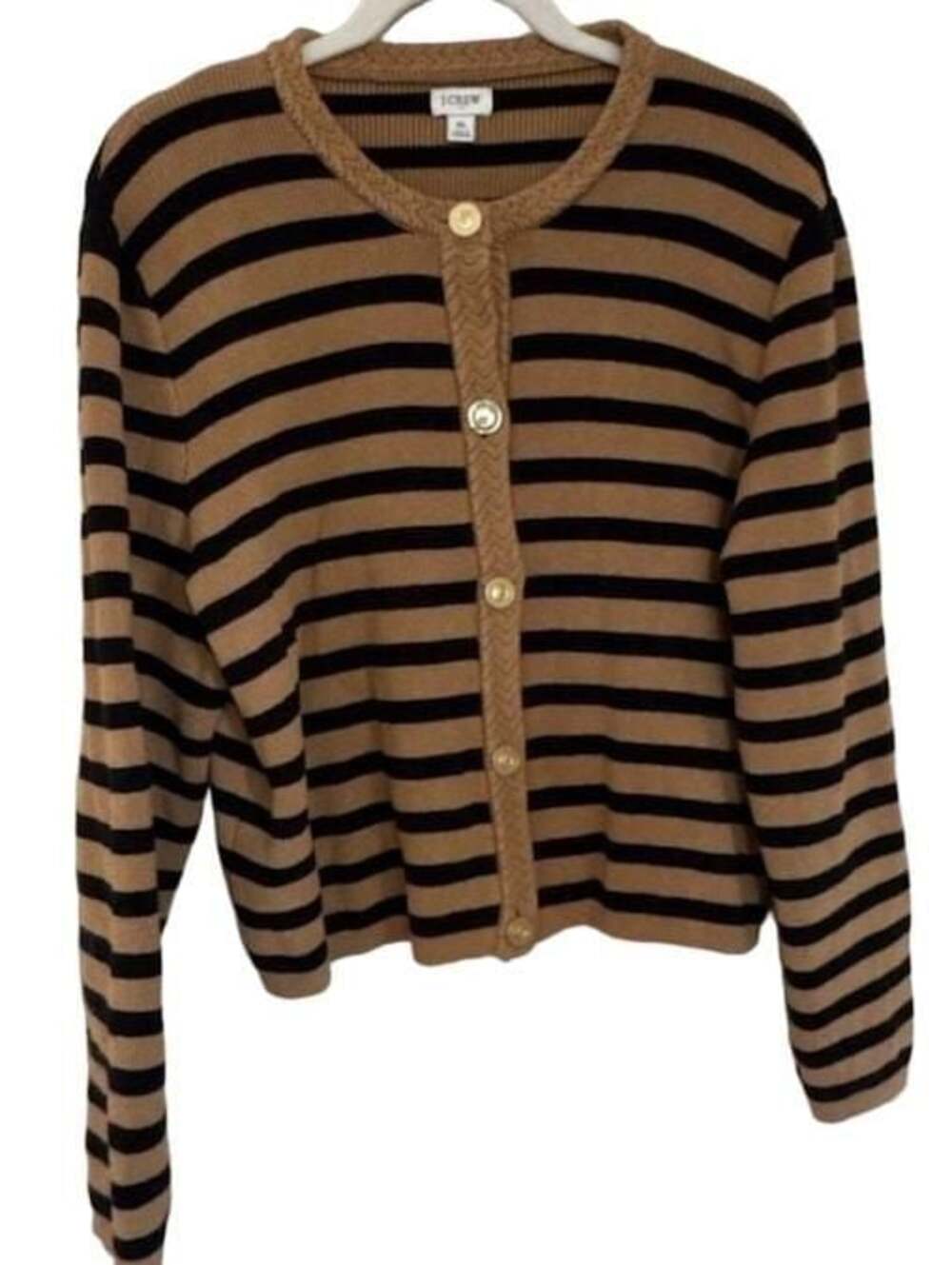 J.CREW Striped Cotton Cardigan (Women) - Camel & Black, XL